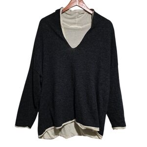 Elsa Esturgie Journee V-Neck Sweater in Charcoal/Ivory Size 6